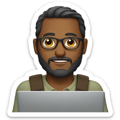 Man working on a laptop brown boy dark skin with glasses and beard sticker
