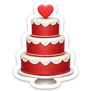 red wedding cake with two tiers and hearts sticker