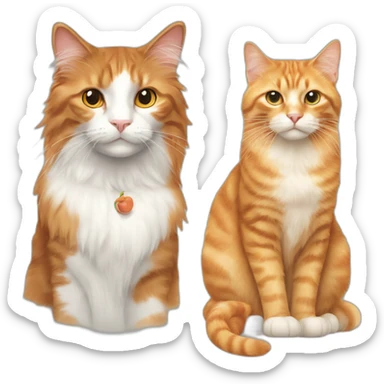Long-haired, calico cat next to an orange tabby cat sticker