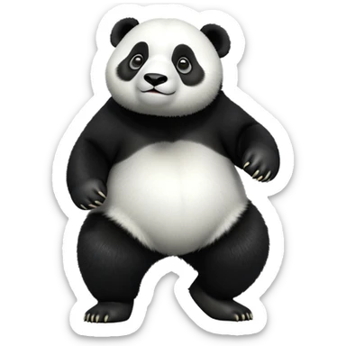 cinematic-[panda bear]-realistic-full-body-standing on all fours-emoji,-tail-tucked-close,-head-tilted-dramatically,-thick-[black and white]-fur,-simplified-yet-realistic-focused-features,-highly-detailed,-glowing-with-an-almost-sarcastic-glow sticker