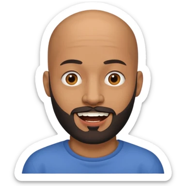 Bald man with black beard and tooth gap sticker