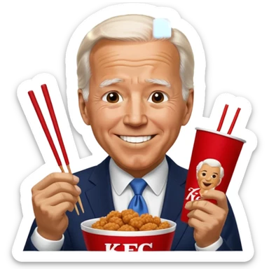Joe Biden eating KFC with chopsticks sticker