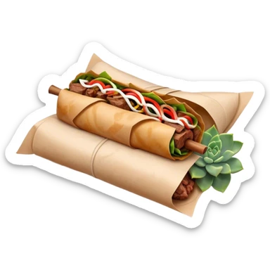 Gyros Cinematic Realistic Gyros Dish Emoji, depicted as succulent, spiced meat wrapped in paper for easy handling, rendered with lifelike textures and dynamic, warm lighting. sticker
