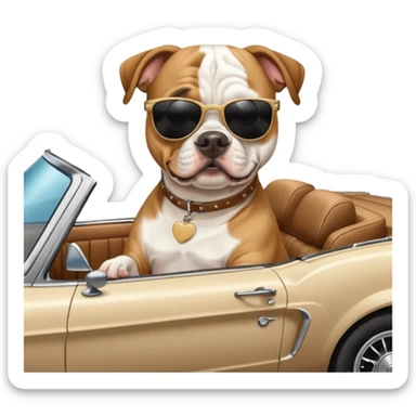 American bulldog riding in a mustang with the top down sticker