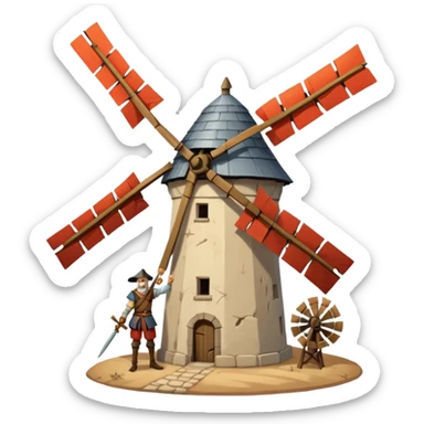 Don quixote windmill fight sticker