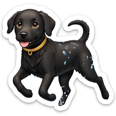 A black Labrador Retriever running through shallow water near a lake, splashing around happily. Natural lighting, motion shot, photorealistic style. sticker