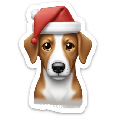 Perro salchicha color café claro y blanco con gorro de navidad  sticker