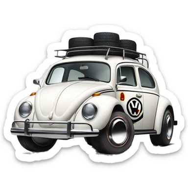 Volkswagen “Herbie Rides Again” themed Bug with wide chrome mag wheels and tires  sticker