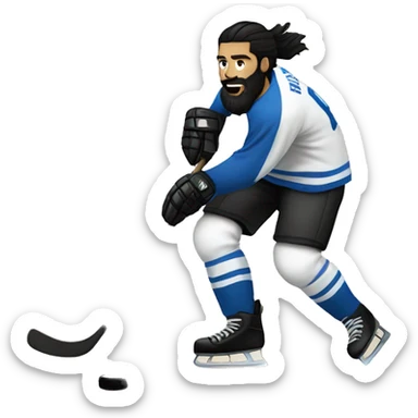 White man with black hair and black beard playing hockey sticker