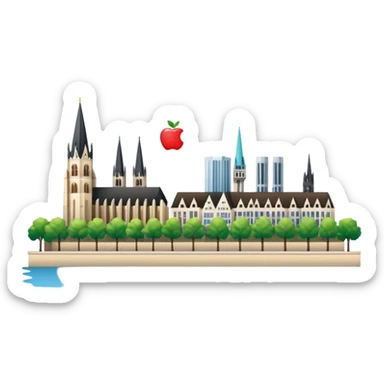 Rhine river and city skyline in Köln, Germany, apple emoji style, no border sticker