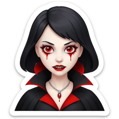Women Vampire with black & white coat dress and eyes should be red with blood sticker