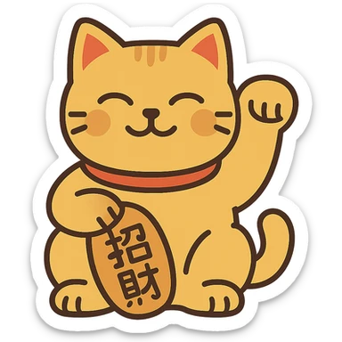 Gold Chinese lucky cat in a flat toon style  sticker