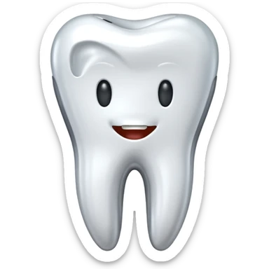 human tooth emoji, smooth chrome ceramic-metal texture, clean medical luxury aesthetic, isolated on white, no face sticker