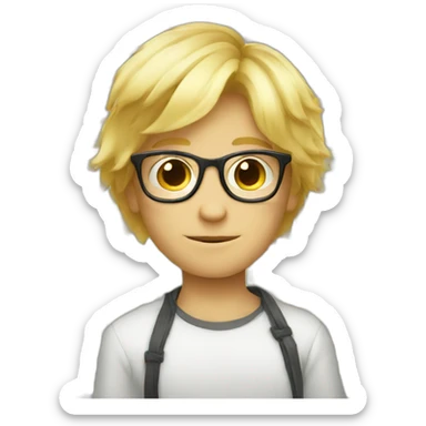 Blondie Boy with hug hair wearing glasses and blink one eye sticker