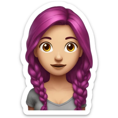 gamer girl with long red and purple hair playing game sticker