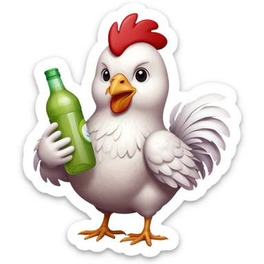 A chicken with a grape koolade bottle sticker