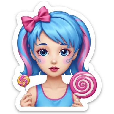 candy girl from candyland blue pink mixed candy hair with ribbon and  sticker