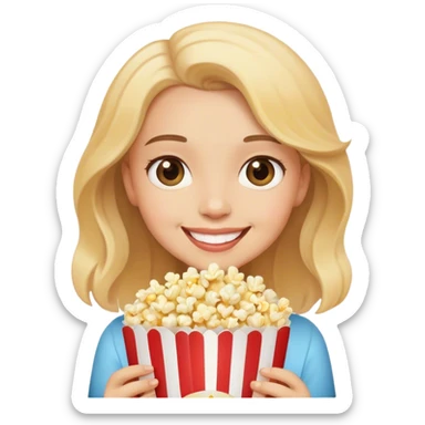 smiling girl with popcorn sticker