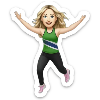 Victoria Coren-Mitchell on a trampoline with the Real IRA sticker