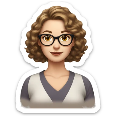 white woman, brown hair, cat eye spectacles, wavy hair sticker