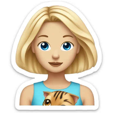 blonde girl with blue eyes and a bengal cat sticker
