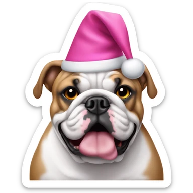 English bulldog wearing a pink Christmas hat  sticker