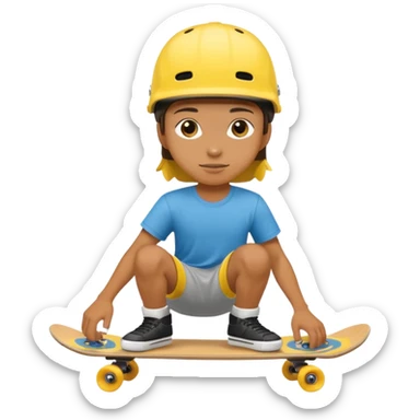 skater with skateboard and yellow helmet sticker