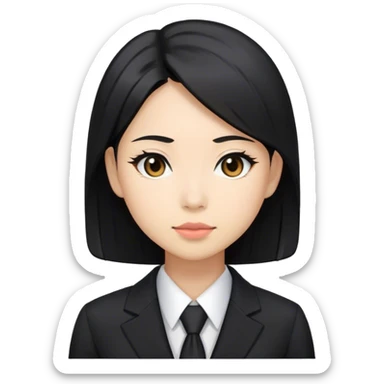 Japanese business woman with light skin tone and black hair, wearing black suit sticker