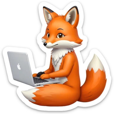 fox with a laptop sticker