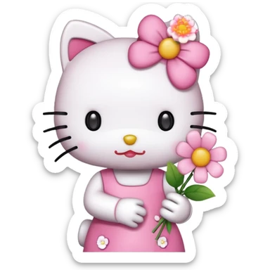 Hello Kitty with flowers in her hand sticker