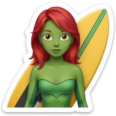 red hair green skin woman with surfboard sticker