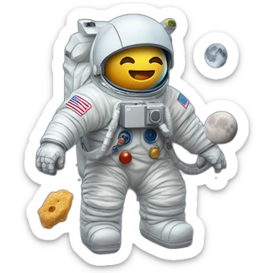 Chat astronote qui mange une glace sur la lune sticker