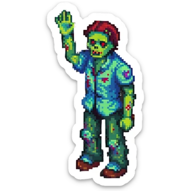 isometric zombie with one arm raised in the air sticker