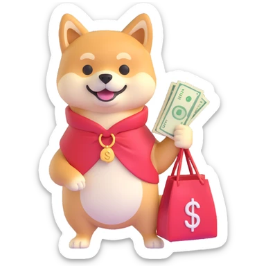 shiba inu with a bag of money sticker