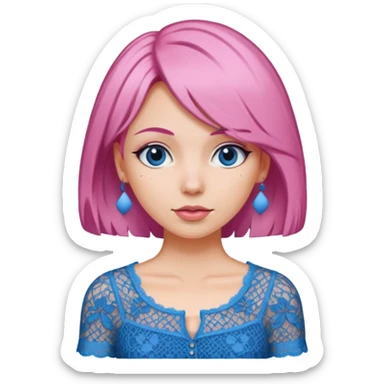 pink haired woman with lace patterned blue top sticker