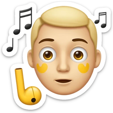 yellow face emoji whistling with music notes coming out its mouth and side-eyeing sticker