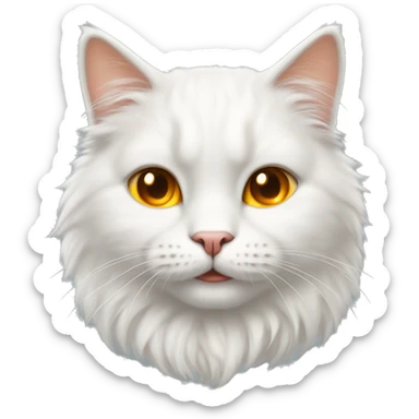 White Fluffy Happy Cat with golden orange eyes and golden juwel on forehead sticker