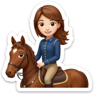 brown haired girl on a cheatnut hporse smiling' sticker