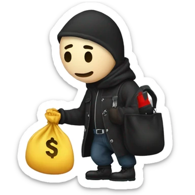 Thief stealing money bag with the word Toptier embroidered on it sticker