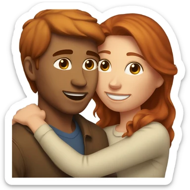 Redheaded woman and brown haired man cuddling by the fireplace sticker