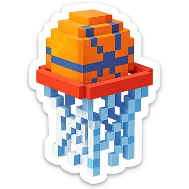 Voxel-style basketball in a net, no background, variation 4. sticker