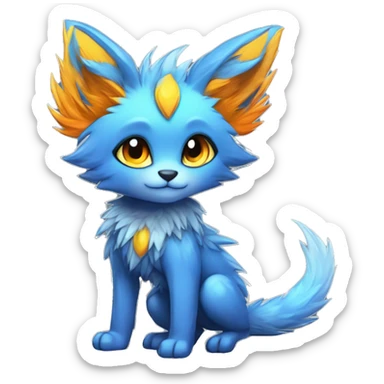 Anthro-Edgy-Cool-Blue-Orange-Yellow-Contrast-Colors-Fantasy-Fur-Sona-Chibi-Shiny-Fakémon-Hybrid full body sticker