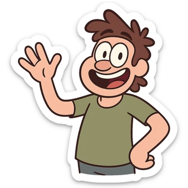 a cartoon character waving hello, cheerful sticker