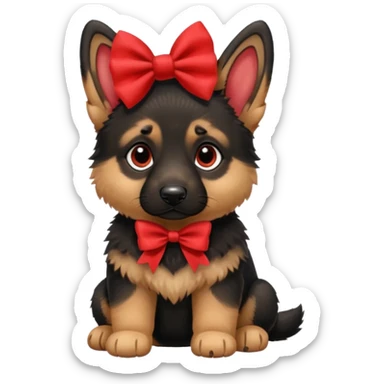 German shepherd puppy with a bow sticker