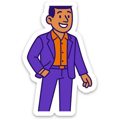 guy in a purple suit, business casual, vibrant toon style, bold colors, clean lines sticker