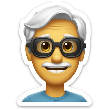 Imagen al estilo Disney Pixar de hombre de 40 años, pelo  canoso, gafas, sin afeitar y complexión fuerte sticker