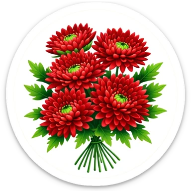 big bouquet Bright Red Chrysanthemum, luxuriant, leaf, bud sticker