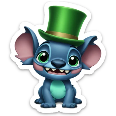disney character stitch wearing a green top hat sticker