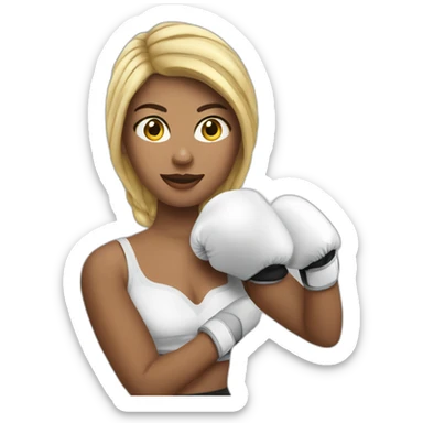 Emoji mujer branca con guantes de boxeo sticker