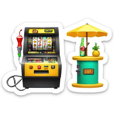 A hookah on a slotmachine and a taxi sticker